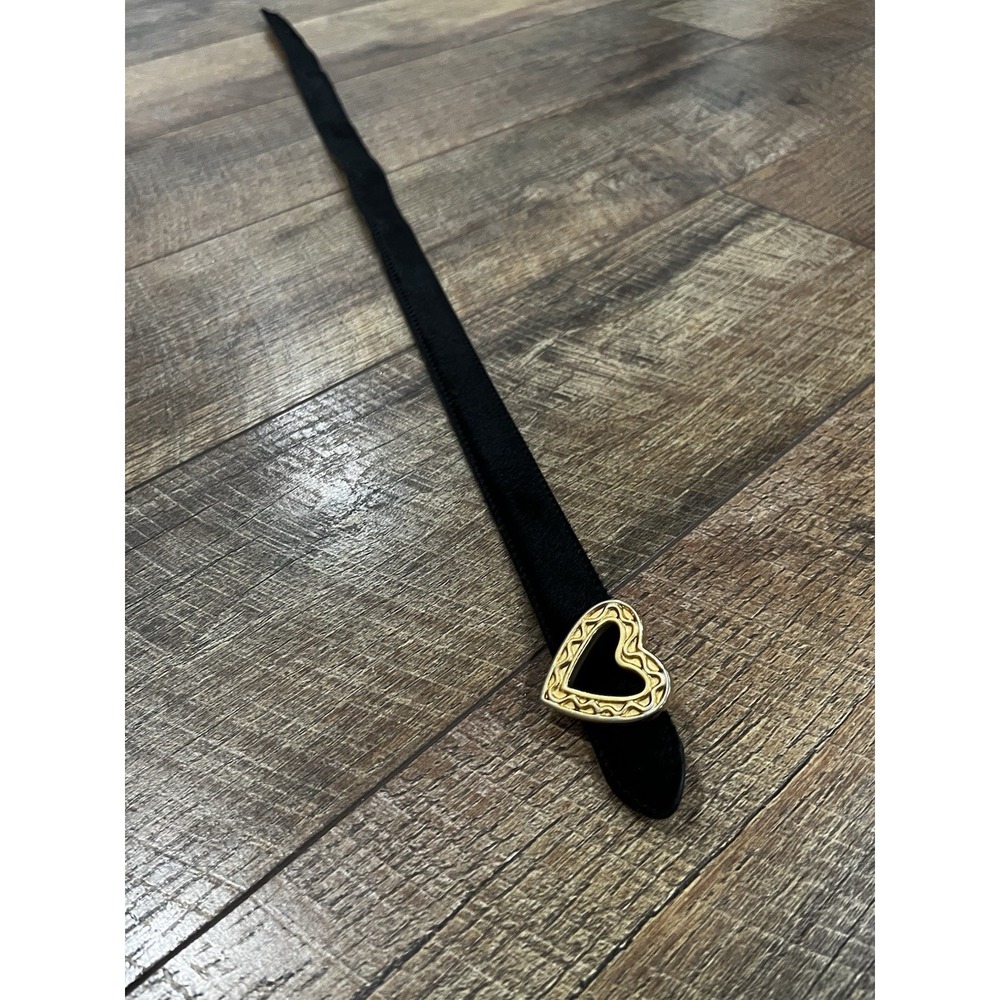 VTG 90s Moschino Redwall Heart Buckle Black Furry Leather Belt Italy Made 28-32